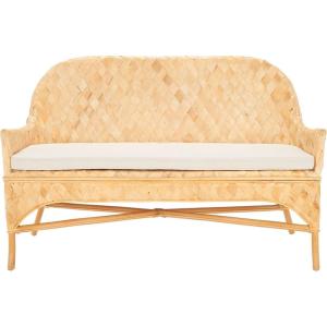 SAFAVIEH Home Collection Chorus Coastal Natural/White Cushion Woven Sofa Bench (Fully Assembled)