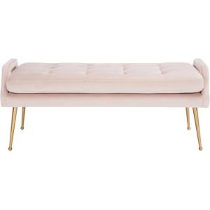 SAFAVIEH Home Collection Everdeen Glam Light Grey Velvet/Gold Pillow Top Tufted Bench(Pink/Gold)
