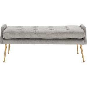 SAFAVIEH Home Collection Everdeen Glam Light Grey Velvet/Gold Pillow Top Tufted Bench(Silver Grey/Gold)