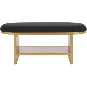 SAFAVIEH Home Collection Iona Dark Grey/Walnut Open Shelf Bench with Cushion(Black/Natural)