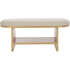 SAFAVIEH Home Collection Iona Dark Grey/Walnut Open Shelf Bench with Cushion(Cream/Natural)