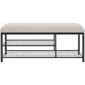 SAFAVIEH Home Collection Milligan Black/Black Open Shelf Bench with Cushion(Creme/Black)