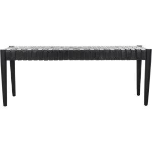 Safavieh Home Amalia 47-inch White and Oak Leather Weave Bench(Black / Black)