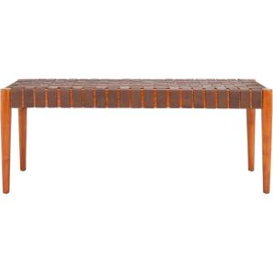 Safavieh Home Amalia 47-inch White and Oak Leather Weave Bench(Cognac / Dark Brown)