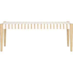 Safavieh Home Amalia 47-inch White and Oak Leather Weave Bench(White / Light Oak)