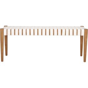 Safavieh Home Amalia 47-inch White and Oak Leather Weave Bench(White / Oak)