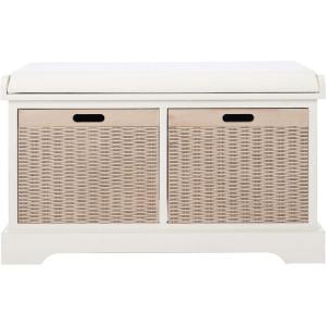 Safavieh Home Collection Landers Sand 2-Drawer/Cushion Storage Bench (Fully Assembled) BCH5702D(Distressed White)