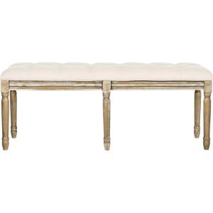 Safavieh Home Collection Rocha French Brasserie Tufted Grey and Rustic Oak 19-inch Wood Bench(Beige / Rustic Oak)