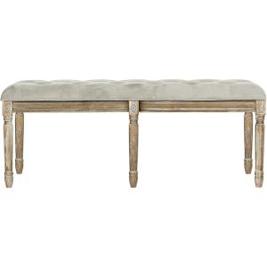 Safavieh Home Collection Rocha French Brasserie Tufted Grey and Rustic Oak 19-inch Wood Bench(Grey / Rustic Oak)