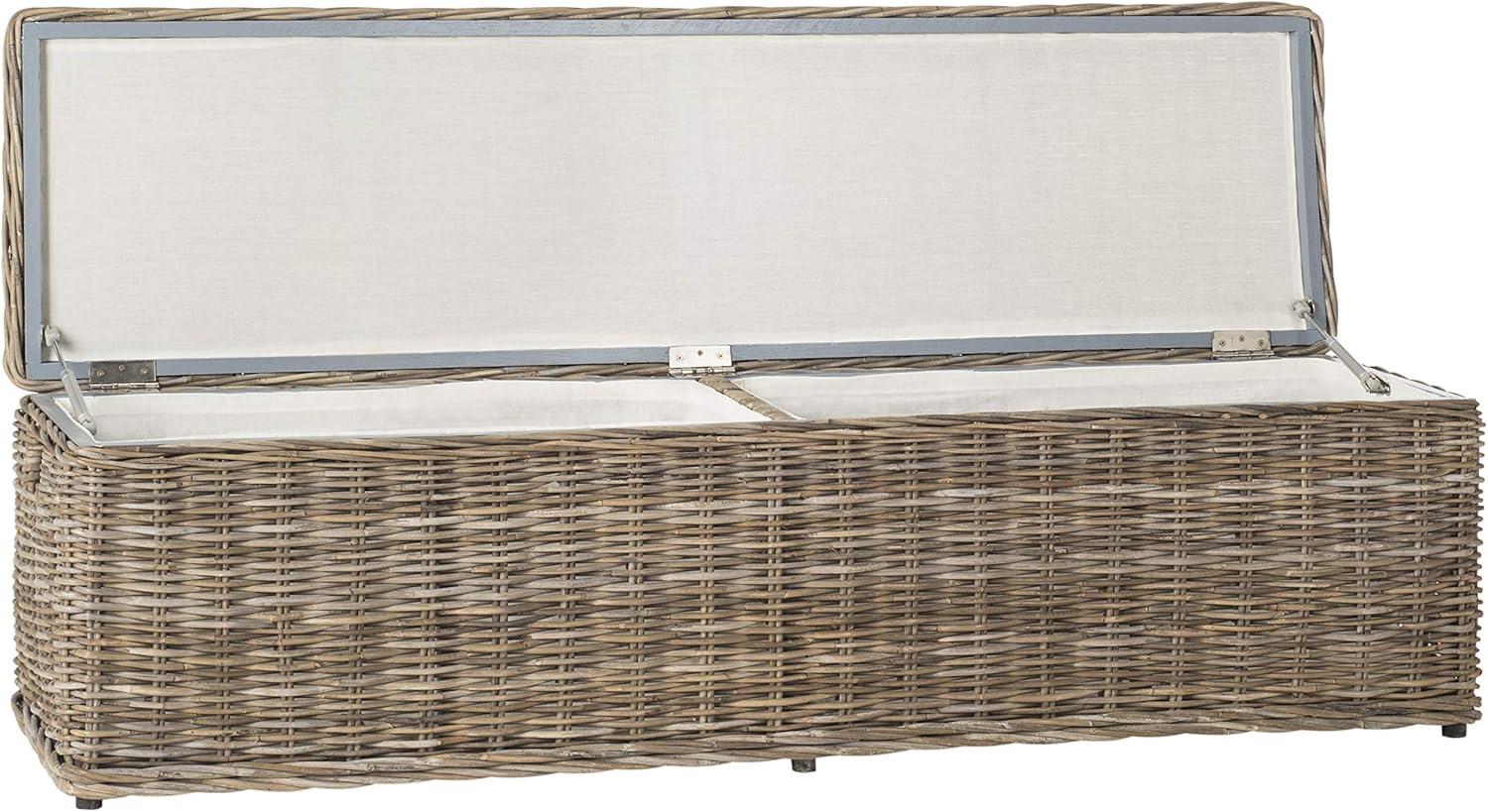 image:imageSAFAVIEH Home Collection Caius Natural Wicker Storage Bench Rustic Rattan Bench with Hinged Lid for Bedroom or Entryway Fully Assembled SEA7017A