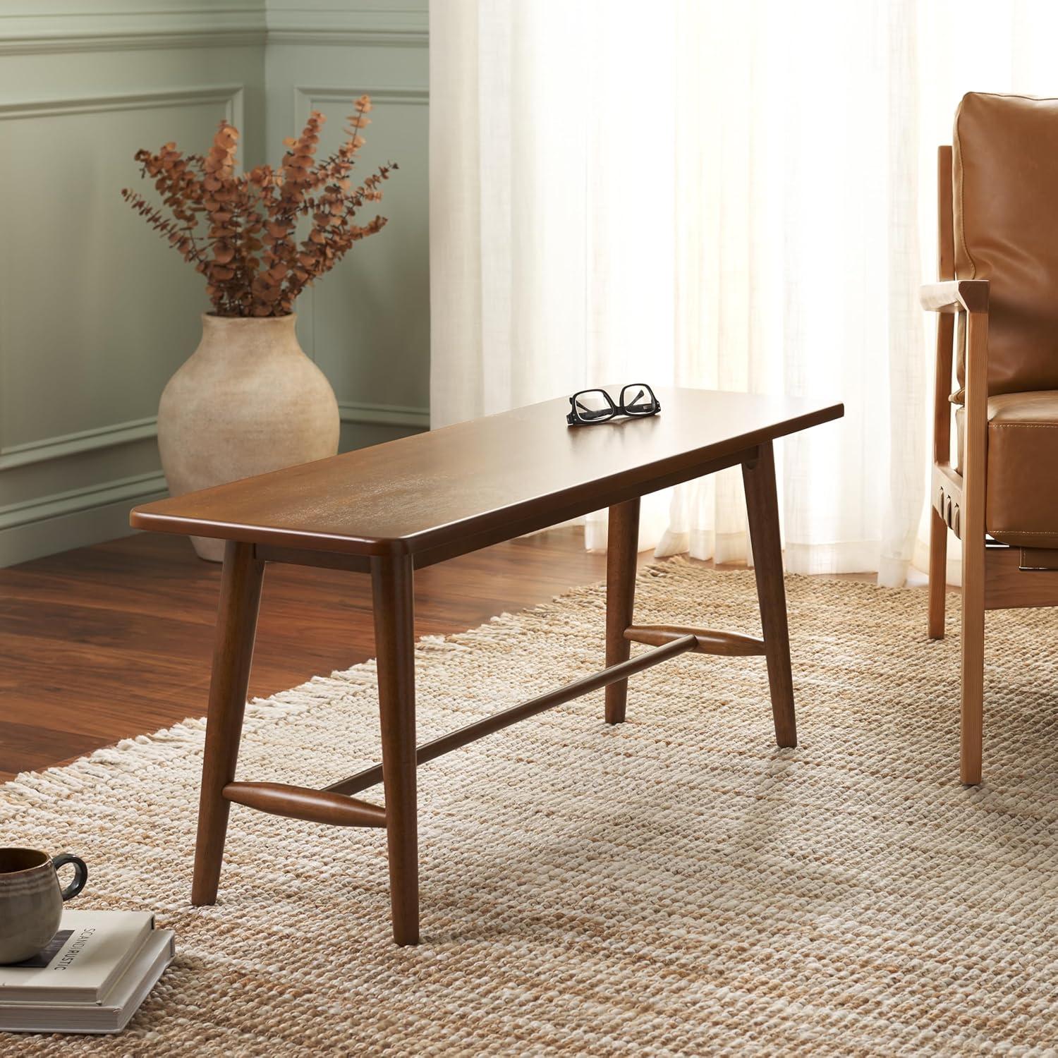 image:imageSAFAVIEH Home Collection Florent Rectangular Bench Walnut Brown Finish Seating BCH1400AWalnut