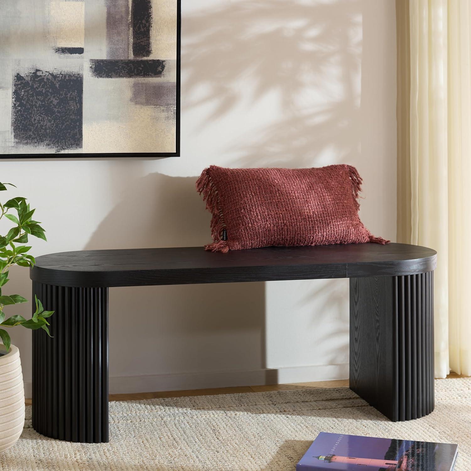 image:imageSAFAVIEH Home Collection Enoki Black Oval Top BenchBlack