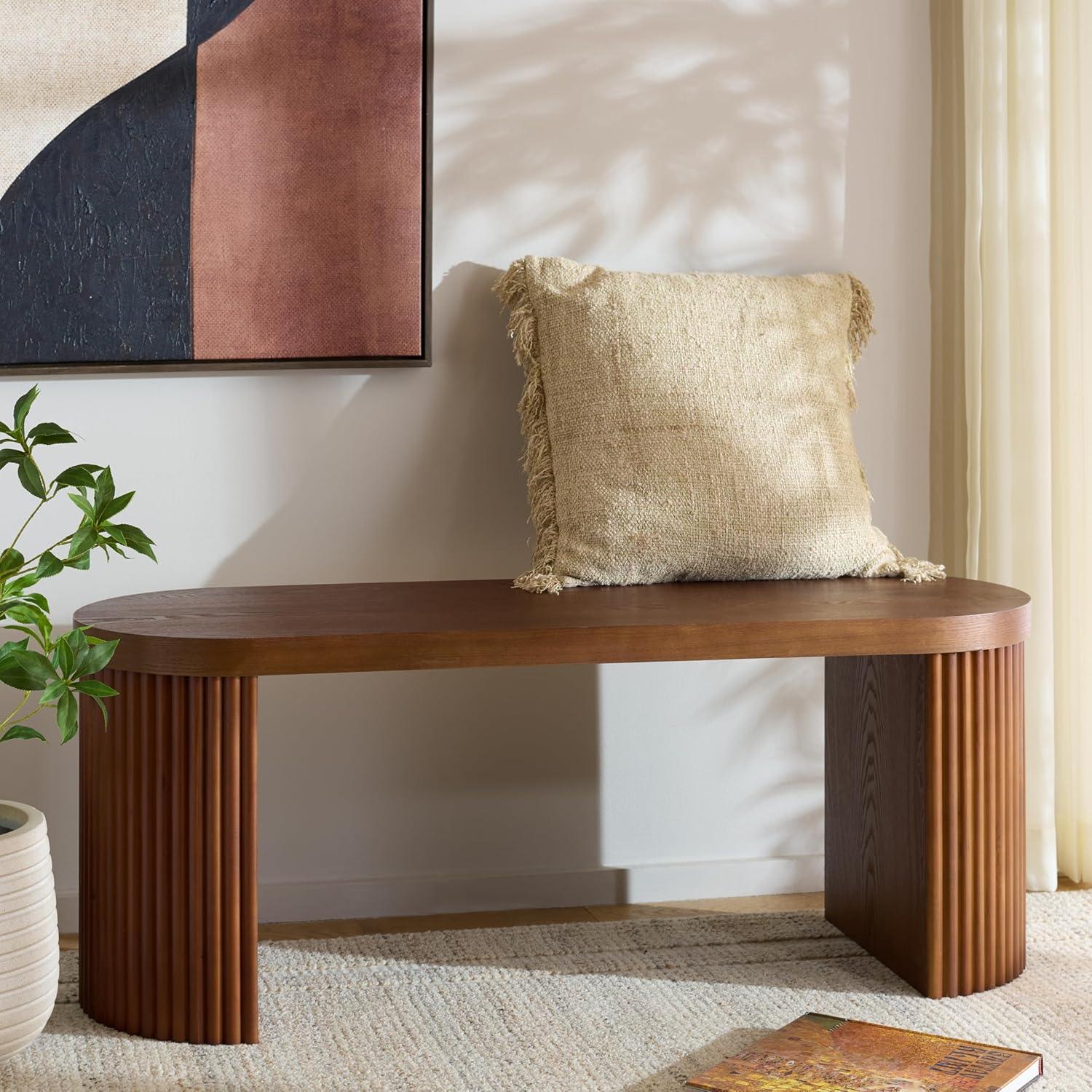 image:imageSAFAVIEH Home Collection Enoki Black Oval Top BenchWalnut