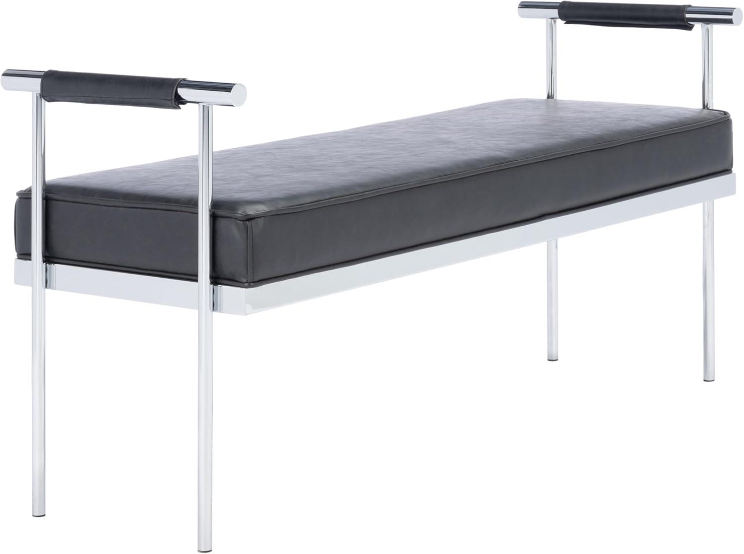 image:imageSAFAVIEH Home Collection PIM Navy VelvetChrome Long Rectangle Living Room Bedroom Entryway Foyer Office Hallway Upholstered Bench with ArmsBlack Chrome