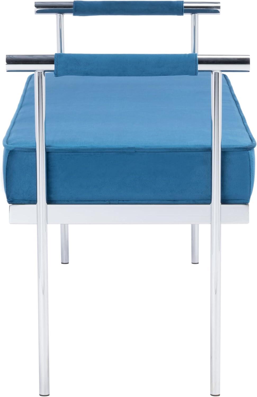 image:imageSAFAVIEH Home Collection PIM Navy VelvetChrome Long Rectangle Living Room Bedroom Entryway Foyer Office Hallway Upholstered Bench with ArmsNavy Chrome