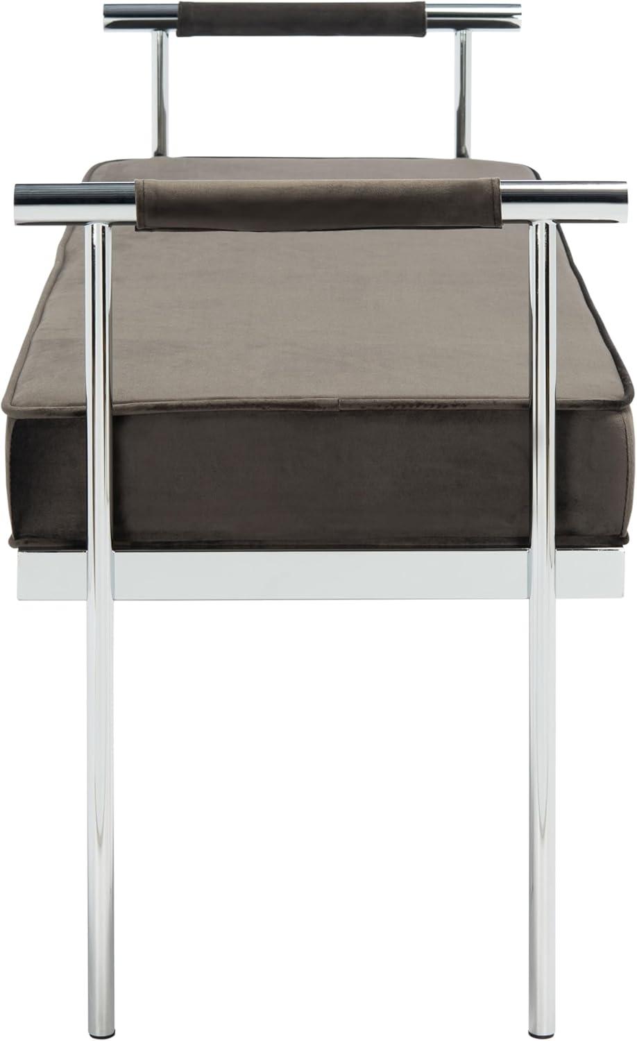image:imageSAFAVIEH Home Collection PIM Navy VelvetChrome Long Rectangle Living Room Bedroom Entryway Foyer Office Hallway Upholstered Bench with ArmsShale Chrome