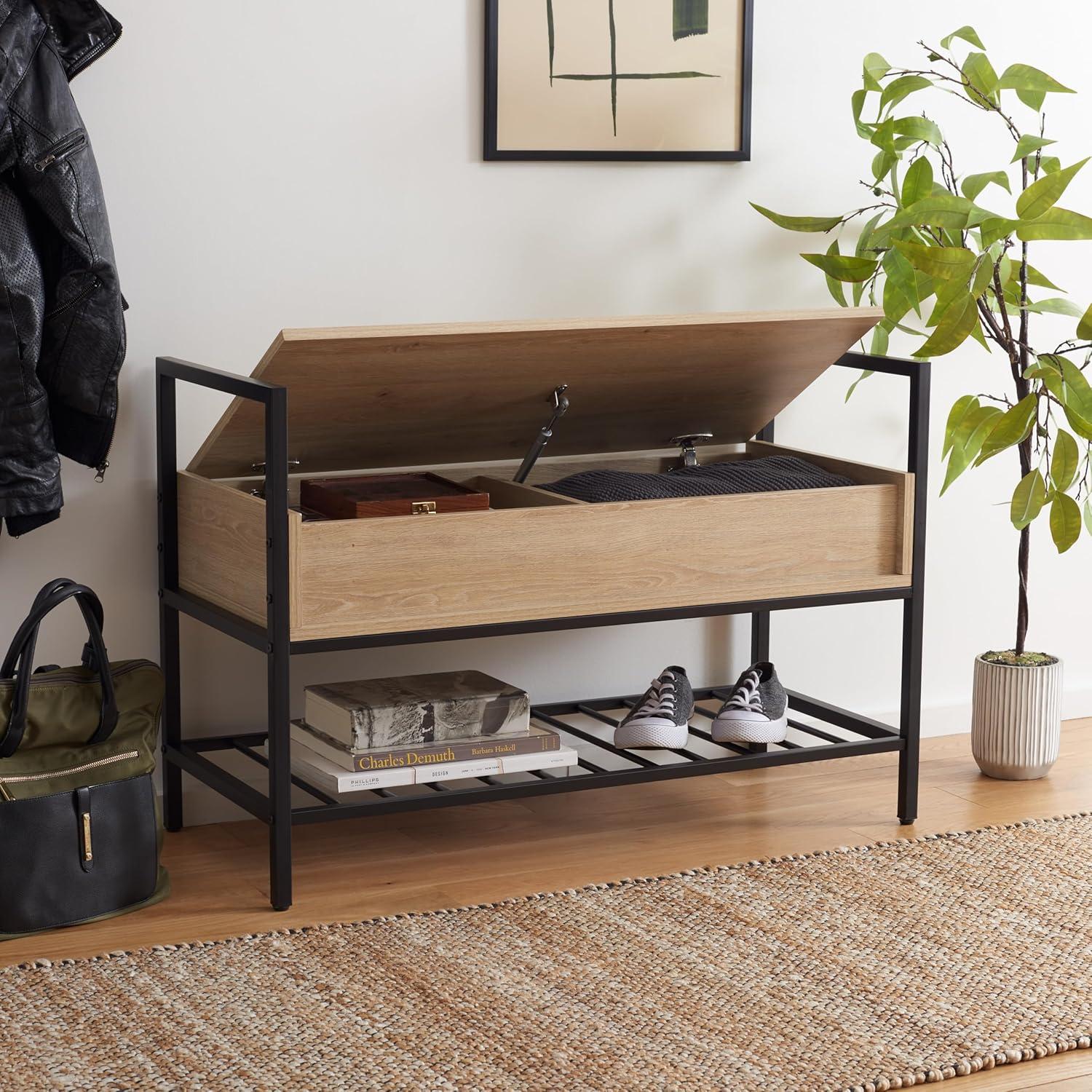 image:imageSAFAVIEH Home Collection Rhonwen SandBlack Storage Bench