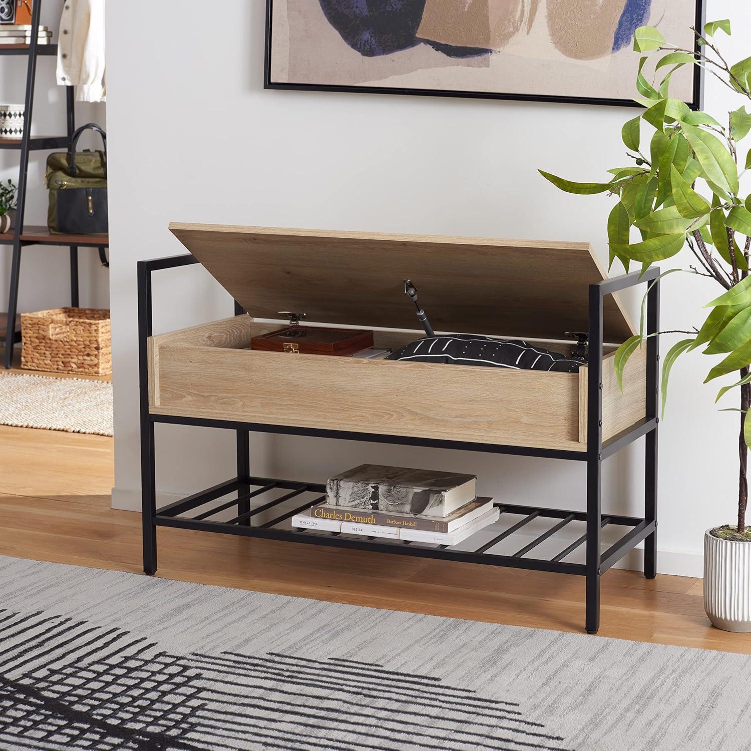 image:imageSAFAVIEH Home Collection Rhonwen SandBlack Storage Bench