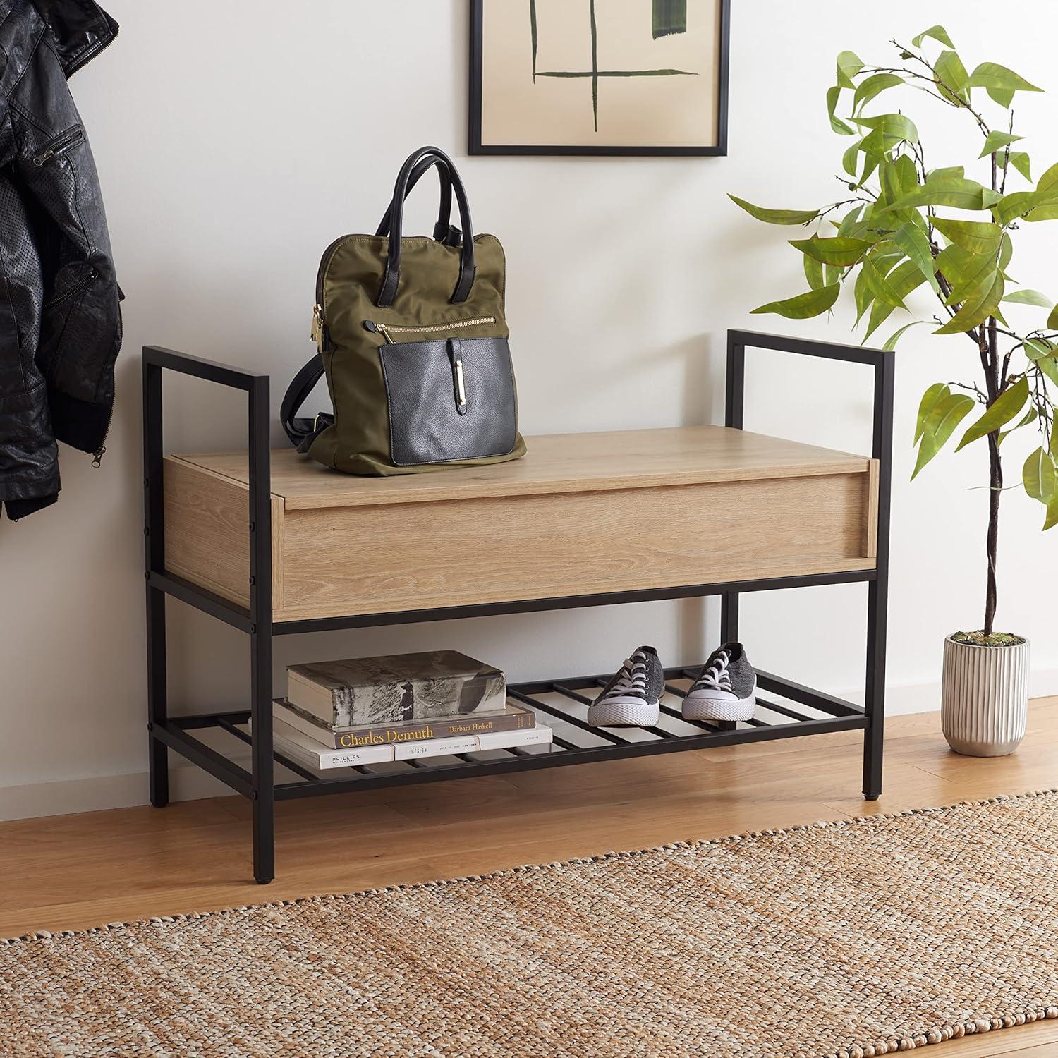 image:imageSAFAVIEH Home Collection Rhonwen SandBlack Storage Bench