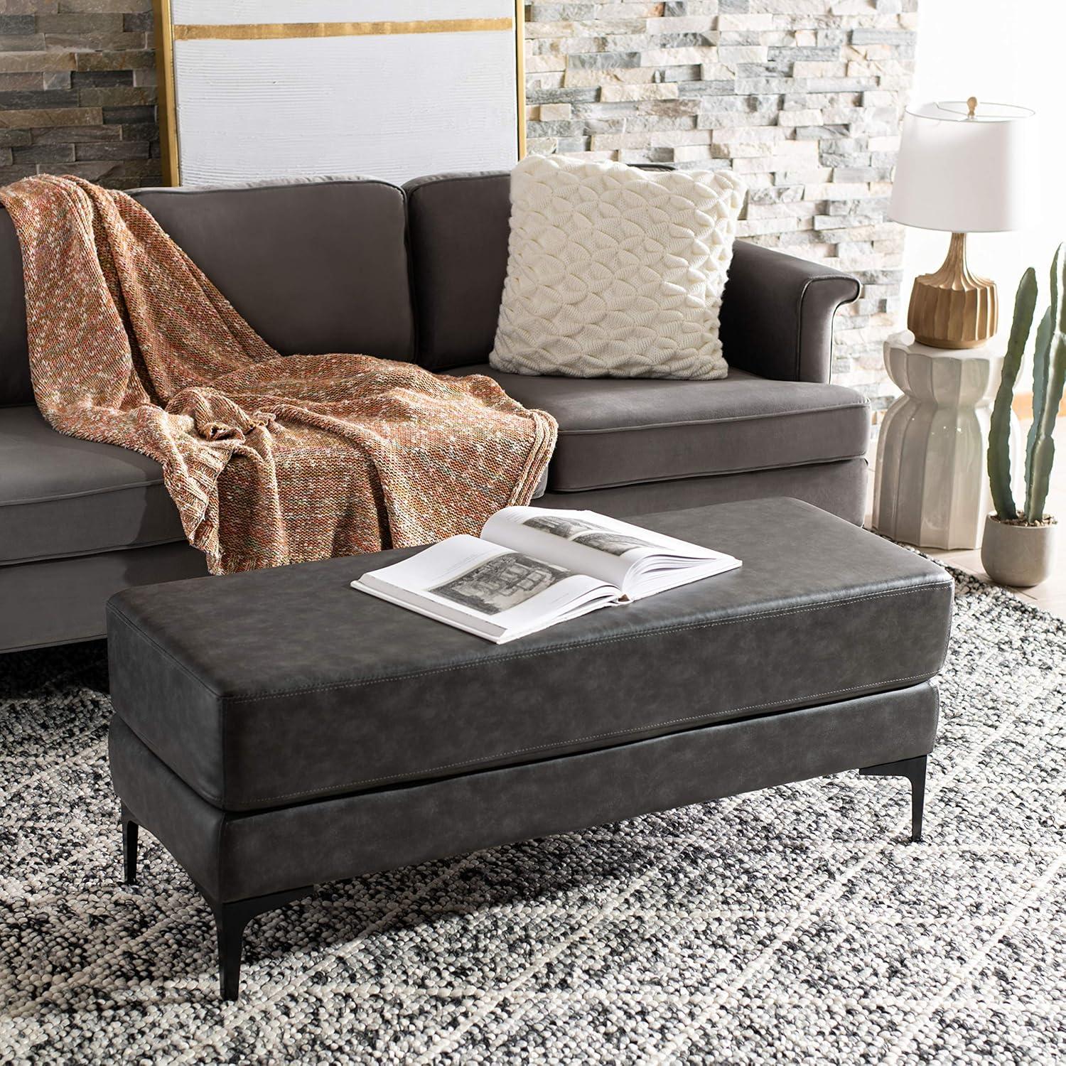 image:imageSafavieh Home Elise 48inch Grey Faux Leather and Black Rectangular BenchGrey Black