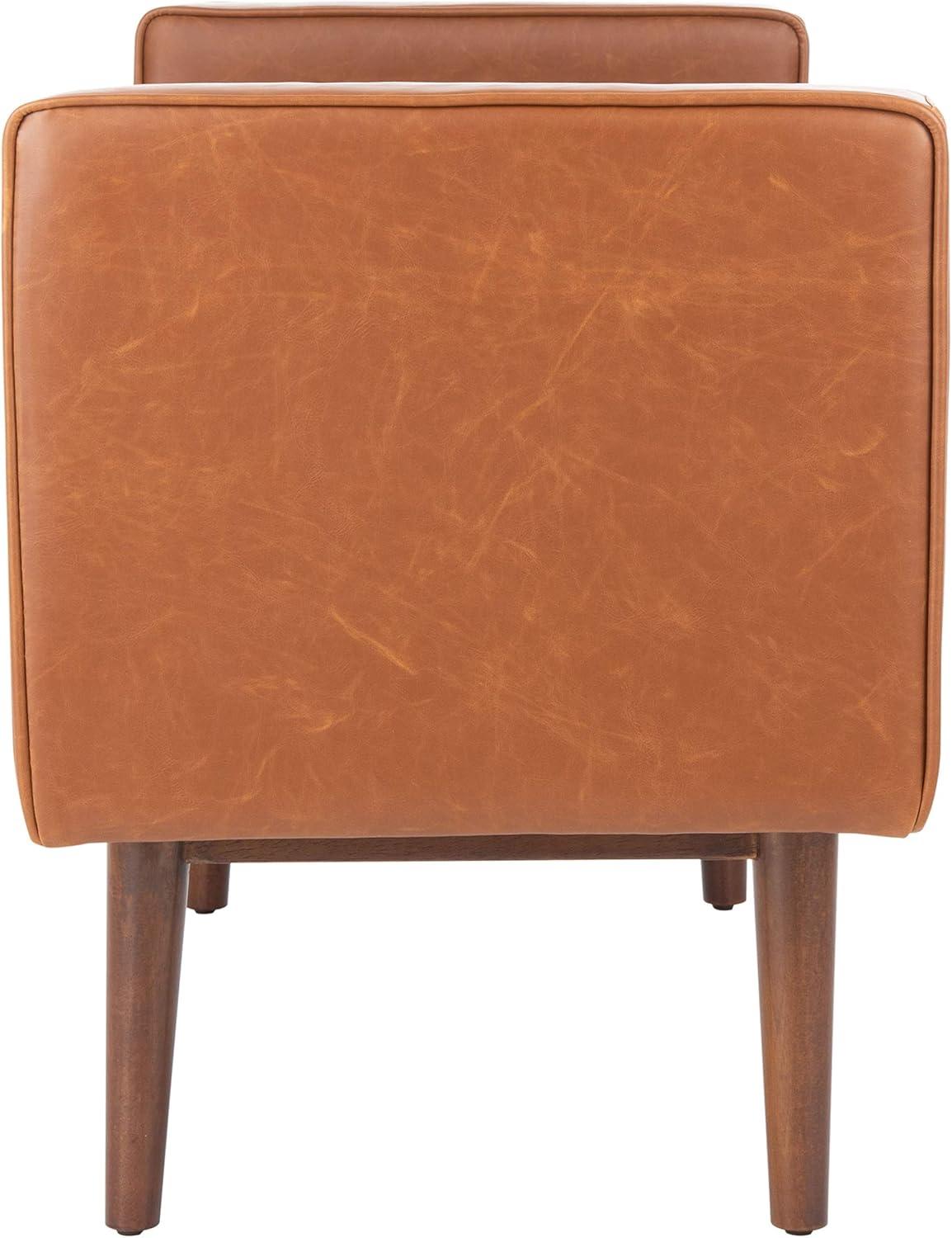 image:imageSafavieh Home Henri MidCentury Light Beige Linen 25inch BenchLight Brown Walnut