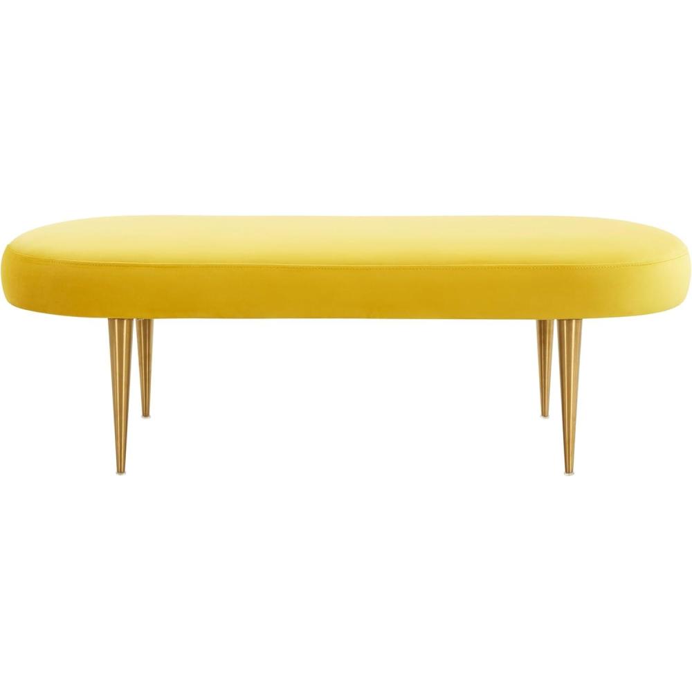 image:imageSAFAVIEH Couture Collection Corinne Pale Taupe Velvet and Gold Oval BenchMarigold