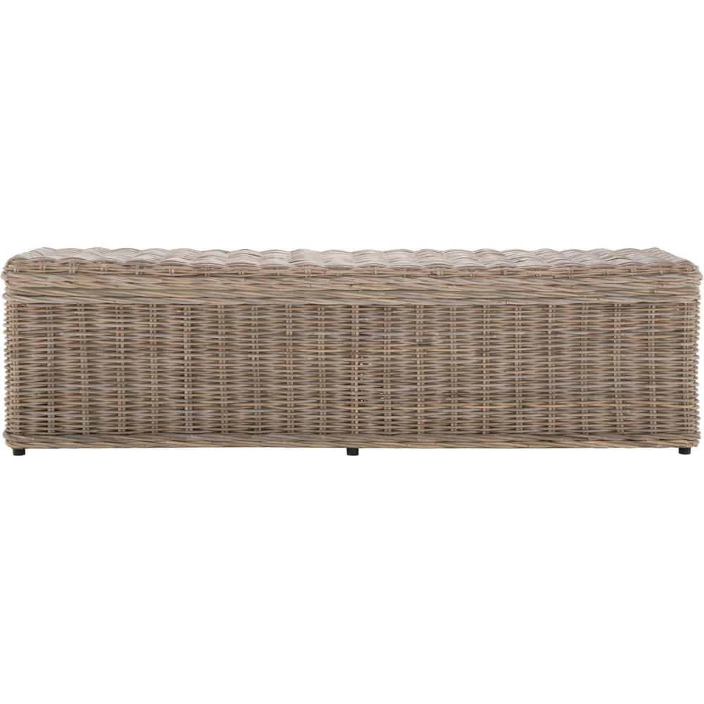image:imageSAFAVIEH Home Collection Caius Natural Wicker Storage Bench Rustic Rattan Bench with Hinged Lid for Bedroom or Entryway Fully Assembled SEA7017A