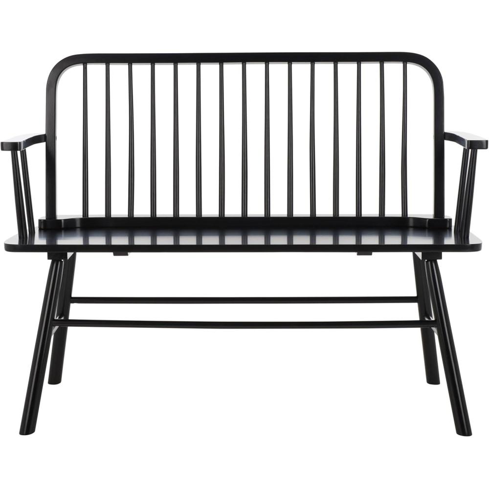 image:imageSAFAVIEH Home Collection  Lucilia Spindle Bench White Solid Wood Entryway or Dining Bench Windsor Style Seating BCH8501BBlack