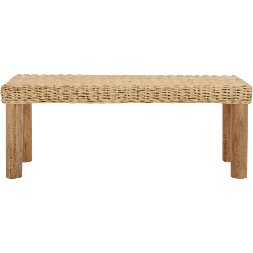 image:imageSAFAVIEH Home Collection  Shazza Natural Brown Solid Wood Bench with Woven Seat Fully Assembled BCH6501ANatural
