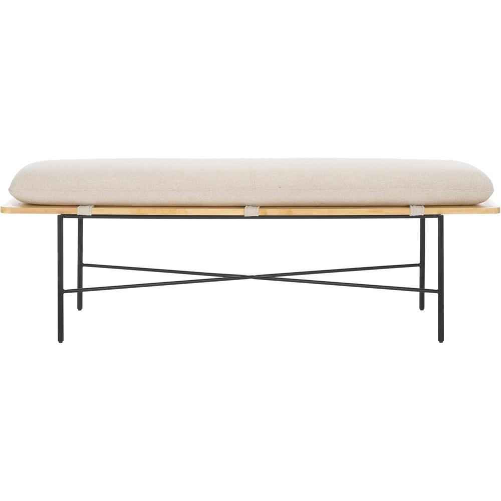 image:imageSAFAVIEH Home Collection Emric Cream Linen amp Black Solid Wood BenchCreamBlack