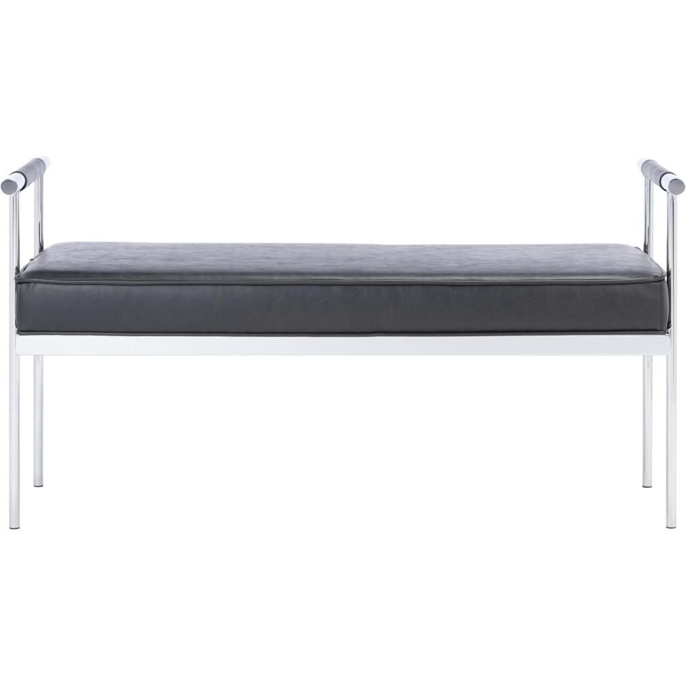 image:imageSAFAVIEH Home Collection PIM Navy VelvetChrome Long Rectangle Living Room Bedroom Entryway Foyer Office Hallway Upholstered Bench with ArmsBlack Chrome