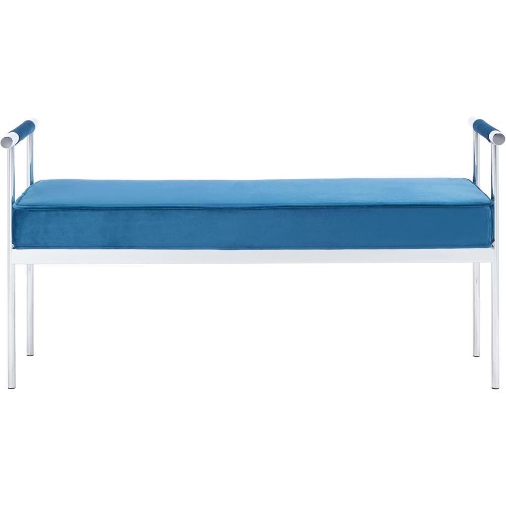 image:imageSAFAVIEH Home Collection PIM Navy VelvetChrome Long Rectangle Living Room Bedroom Entryway Foyer Office Hallway Upholstered Bench with ArmsNavy Chrome