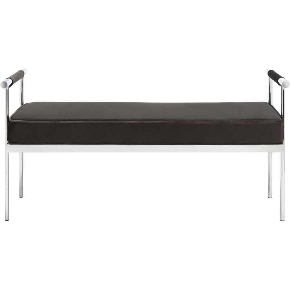 image:imageSAFAVIEH Home Collection PIM Navy VelvetChrome Long Rectangle Living Room Bedroom Entryway Foyer Office Hallway Upholstered Bench with ArmsShale Chrome