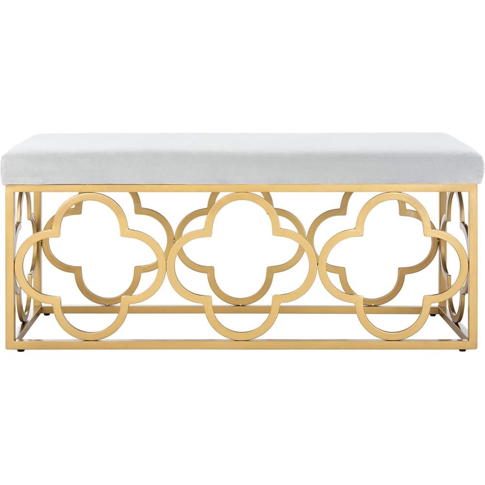 image:imageSafavieh Home Fleur 45inch Glam Grey Velvet and Gold Rectangle BenchGrey Gold