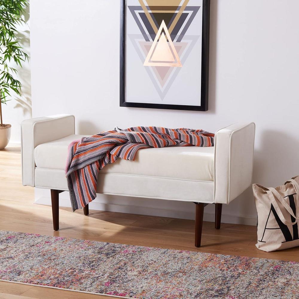 image:imageSafavieh Home Henri MidCentury Light Beige Linen 25inch BenchCream Walnut