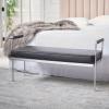 SAFAVIEH Home Collection PIM Navy Velvet/Chrome Long Rectangle Living Room Bedroom Entryway Foyer Office Hallway Upholstered Bench with Arms(Black / Chrome)