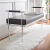 SAFAVIEH Home Collection PIM Navy Velvet/Chrome Long Rectangle Living Room Bedroom Entryway Foyer Office Hallway Upholstered Bench with Arms(Black / Chrome)