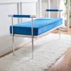 SAFAVIEH Home Collection PIM Navy Velvet/Chrome Long Rectangle Living Room Bedroom Entryway Foyer Office Hallway Upholstered Bench with Arms(Navy / Chrome)