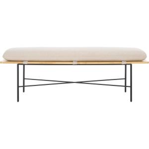 SAFAVIEH Home Collection Emric Cream Linen & Black Solid Wood Bench(Cream/Black)