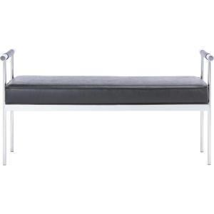 SAFAVIEH Home Collection PIM Navy Velvet/Chrome Long Rectangle Living Room Bedroom Entryway Foyer Office Hallway Upholstered Bench with Arms(Black / Chrome)