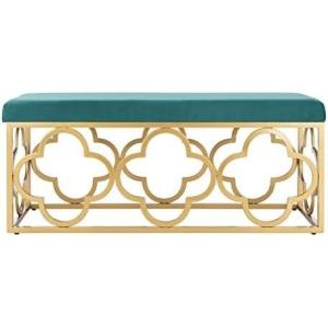 Safavieh Home Fleur 45-inch Glam Grey Velvet and Gold Rectangle Bench(Emerald / Gold)