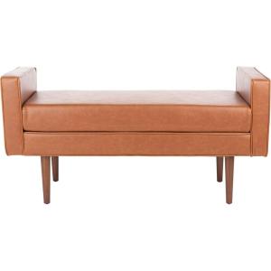 Safavieh Home Henri Mid-Century Light Beige Linen 25-inch Bench(Light Brown / Walnut)