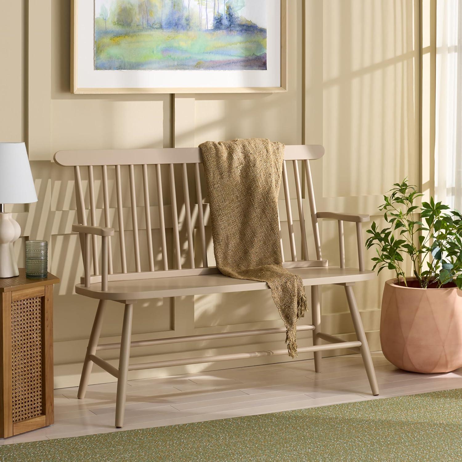 image:imageSAFAVIEH Home Collection Eton Sage Green Solid Wood Bench Farmhouse Spindle Back Indoor Seating for Entryway or Dining BCH3300AKhaki