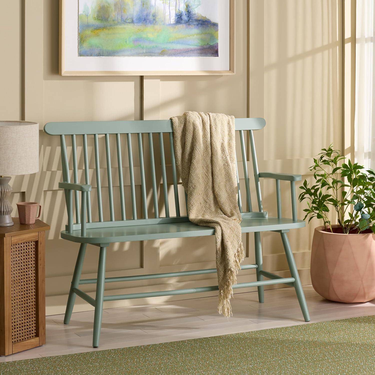 image:imageSAFAVIEH Home Collection Eton Sage Green Solid Wood Bench Farmhouse Spindle Back Indoor Seating for Entryway or Dining BCH3300ASage