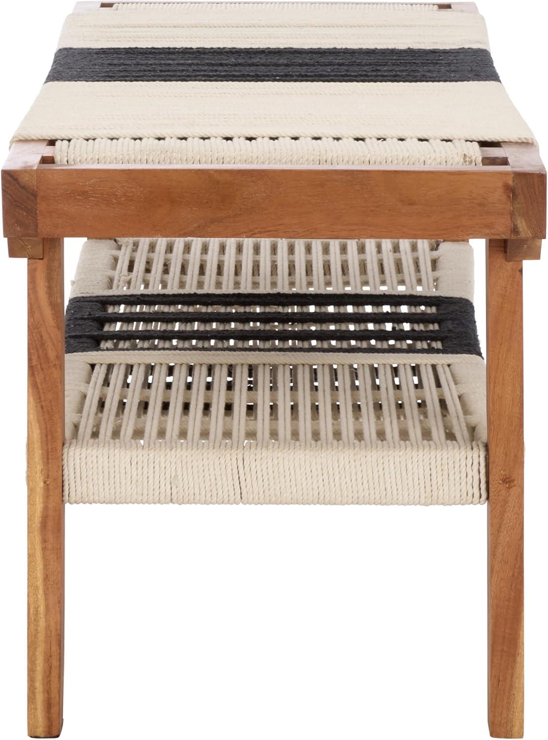 image:imageSAFAVIEH Home Collection Munich Boho Bench Natural amp Black Woven Seat with Brown Solid Wood Frame and Lower Shelf BCH3703ABeige BlackNatural