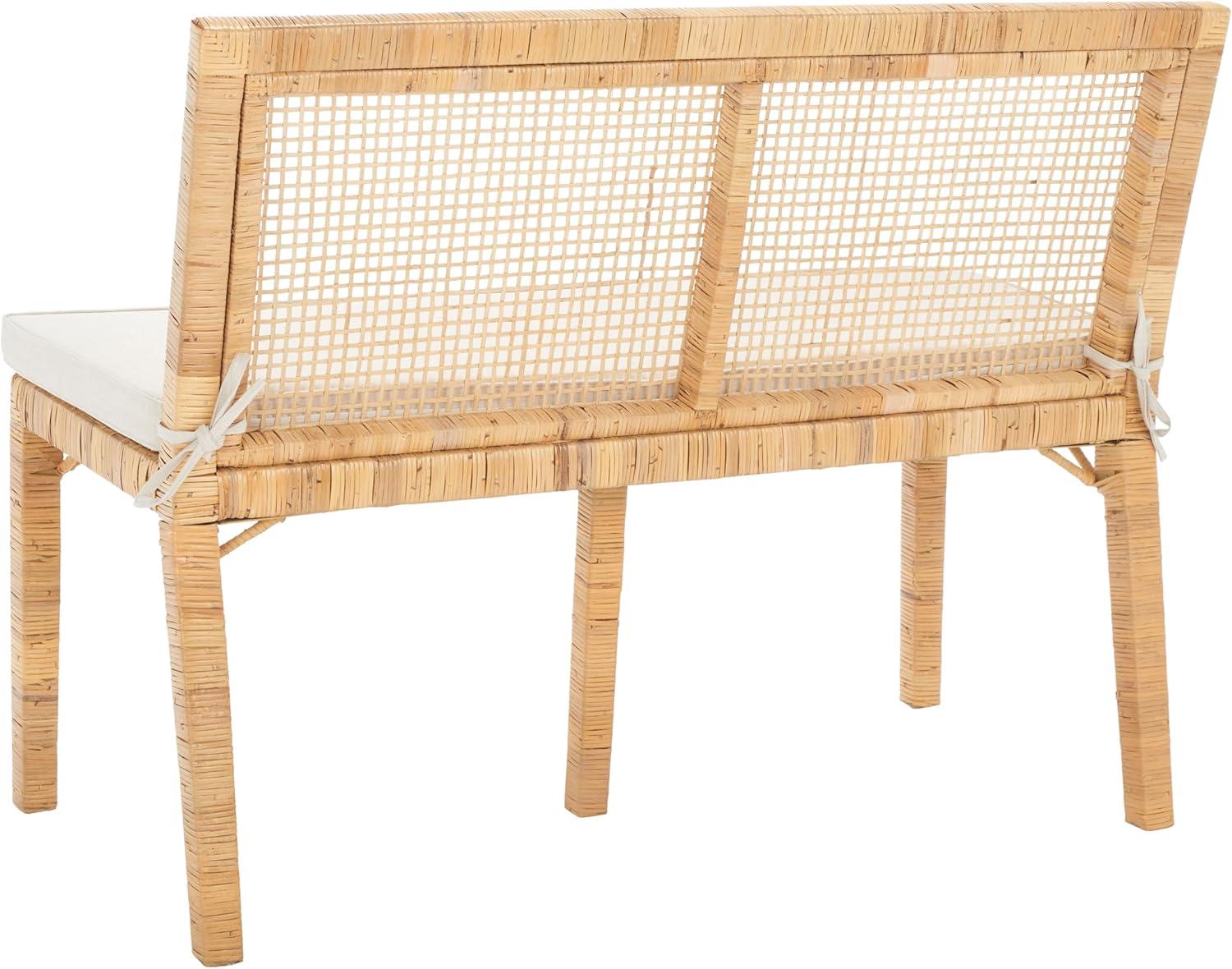 image:imageSAFAVIEH Home Collection Civility Coastal Natural RattanWhite Cushion Antique Webbing Sofa Bench Fully Assembled