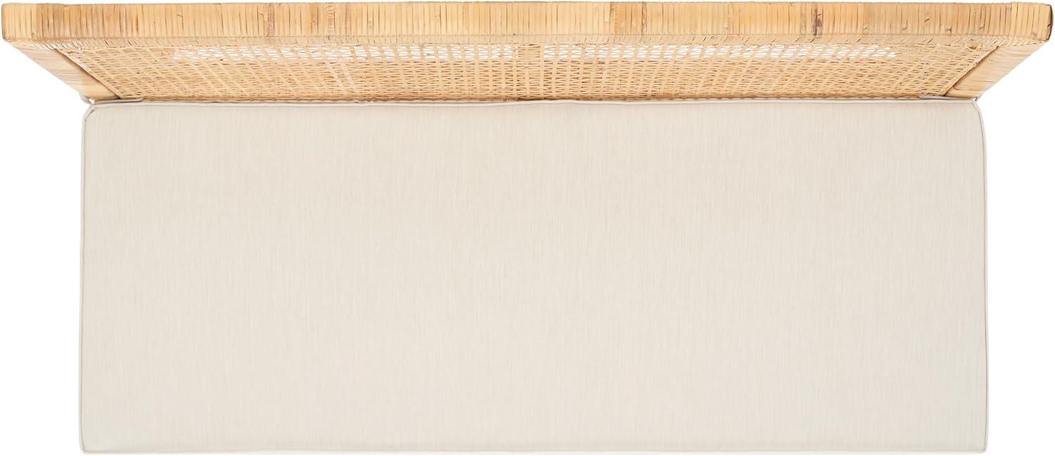image:imageSAFAVIEH Home Collection Civility Coastal Natural RattanWhite Cushion Antique Webbing Sofa Bench Fully Assembled