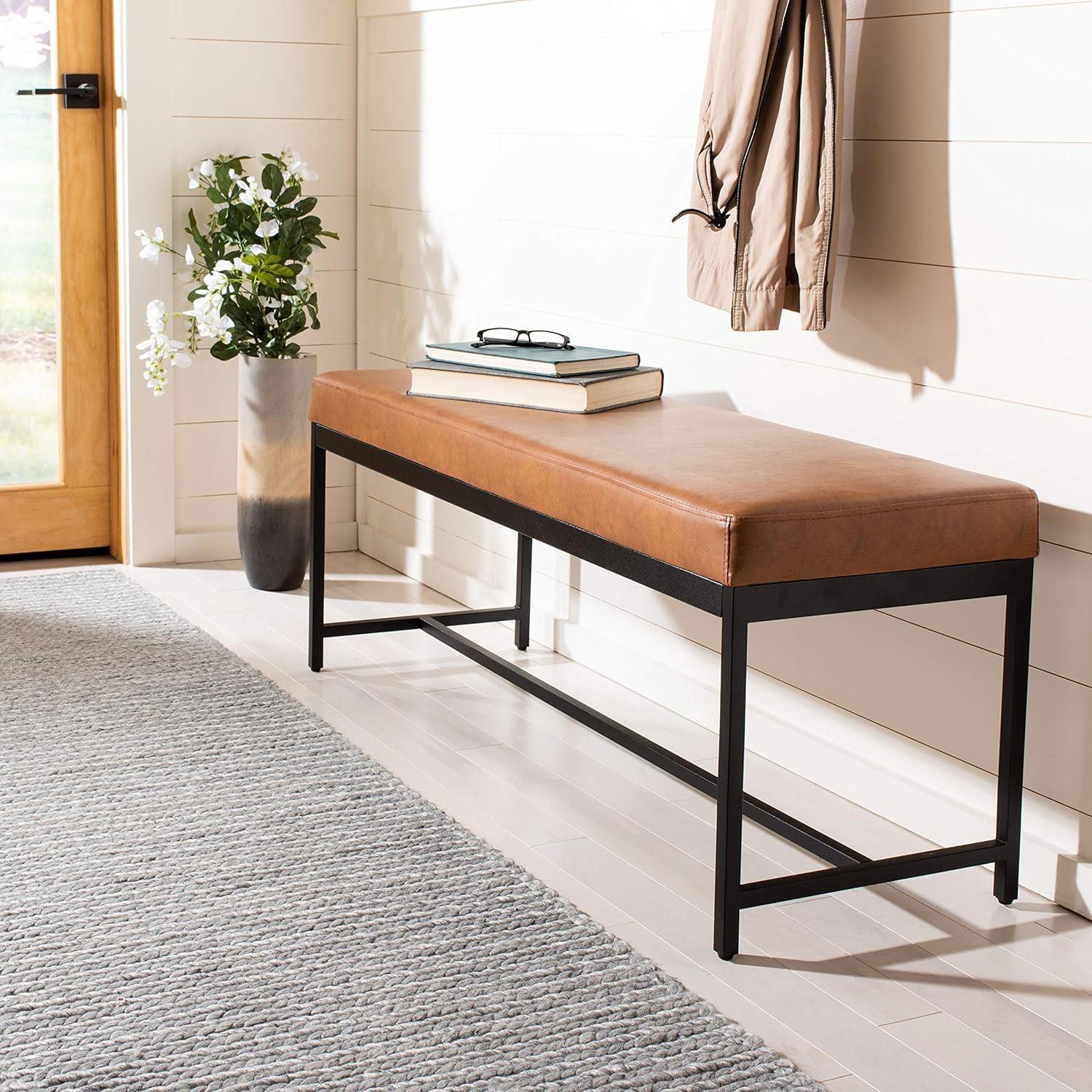 image:imageSafavieh Home Chase 47inch Grey Faux Leather and Black BenchBrown Black