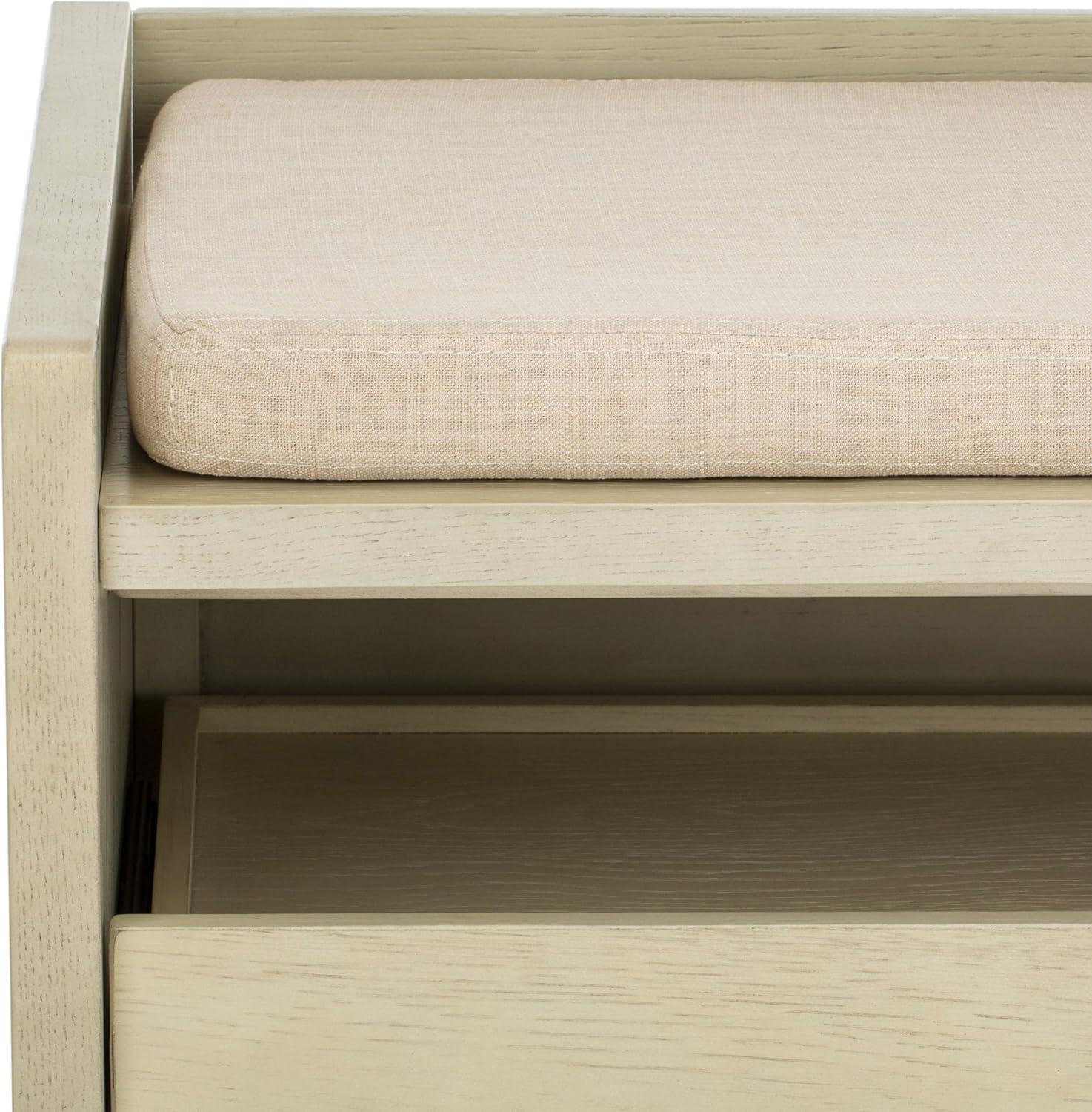 image:imageSafavieh Home Percy 31inch Rustic Oak and Beige Storage BenchWhite Washed Beige