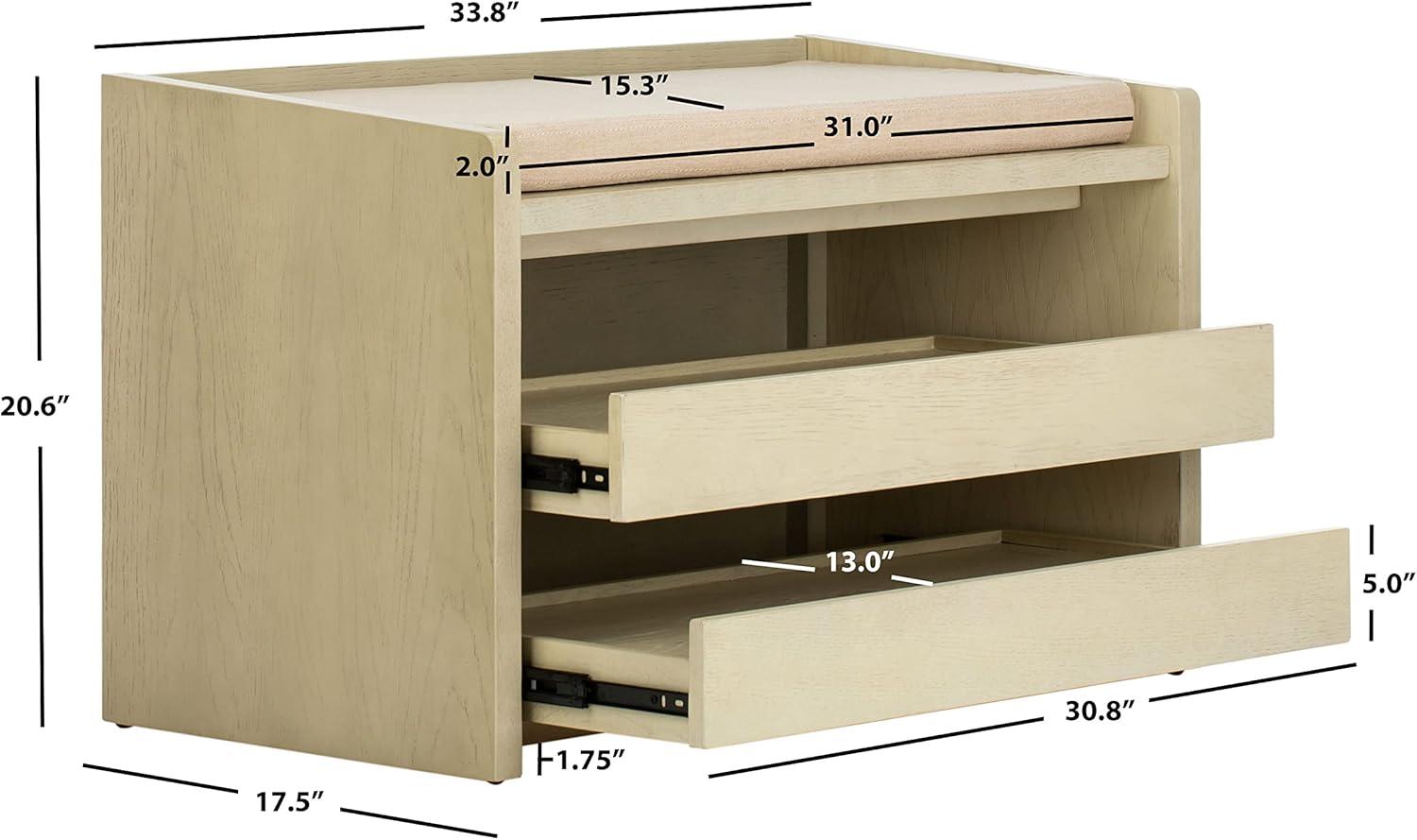 image:imageSafavieh Home Percy 31inch Rustic Oak and Beige Storage BenchWhite Washed Beige
